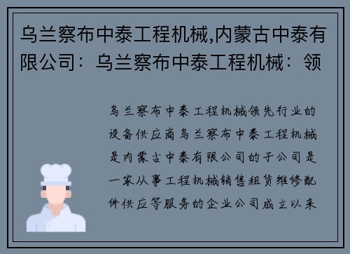 乌兰察布中泰工程机械,内蒙古中泰有限公司：乌兰察布中泰工程机械：领先行业的设备供应商